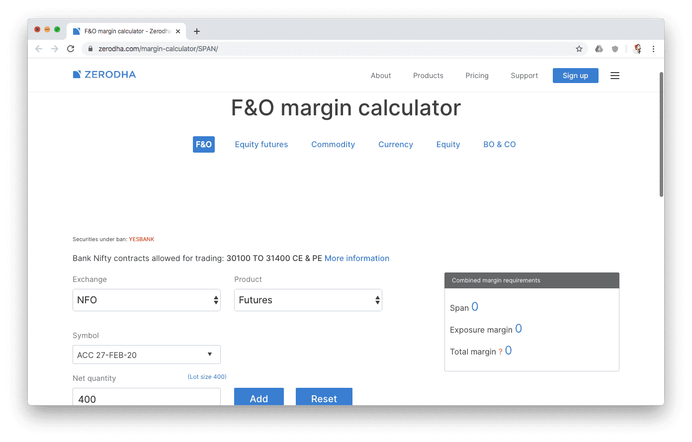 F & O Zerodha Margin Calculator