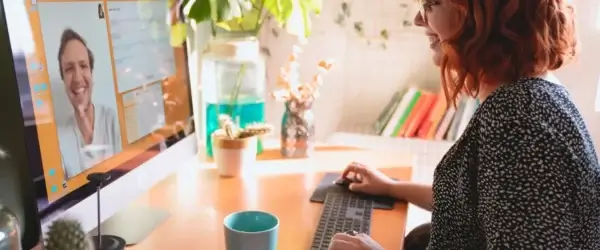 woman having a video call with a man