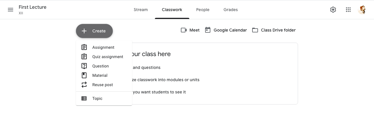 Google Classroom Classwork