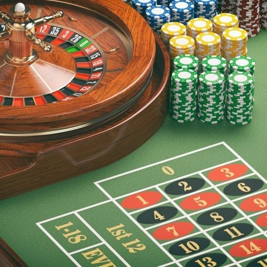 Gambling or casino background concept. Casino roulette wheel wit