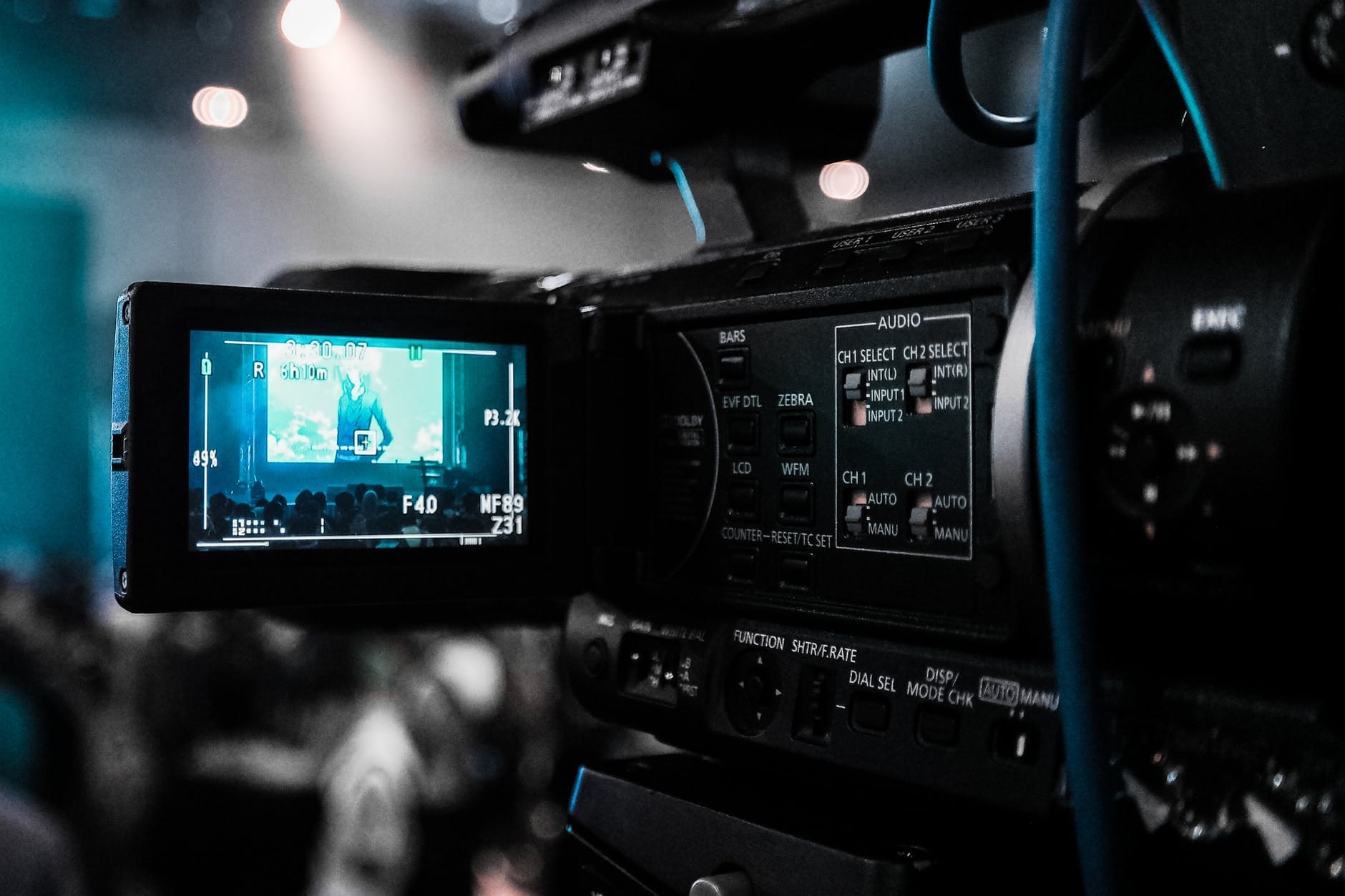 black camera recorder in a video production company creating promotional videos