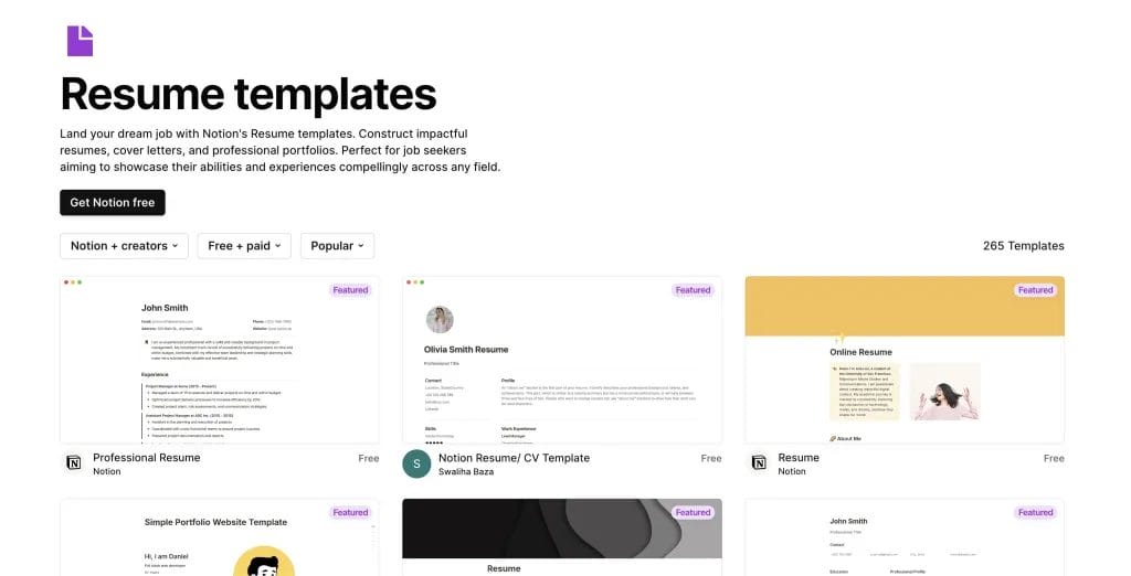 CV and resume templates from Notion mGjgeWo7