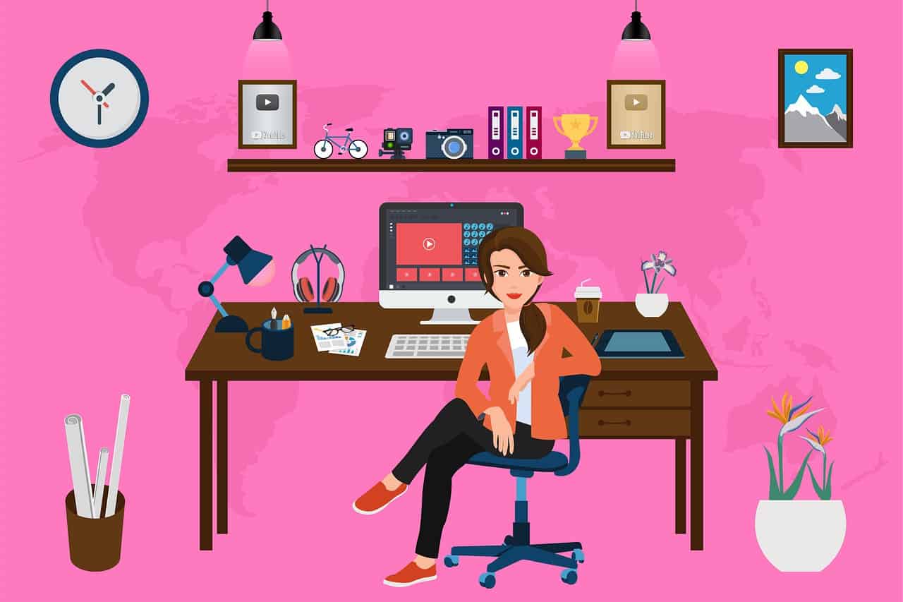 woman, desk, computer, work from home, online jobs