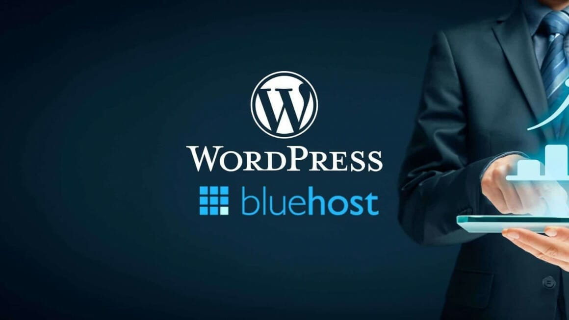 wordpress bluehost logos on business background