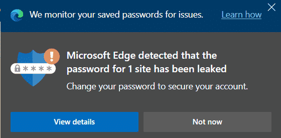 Microsoft Edge Password Manager Notice