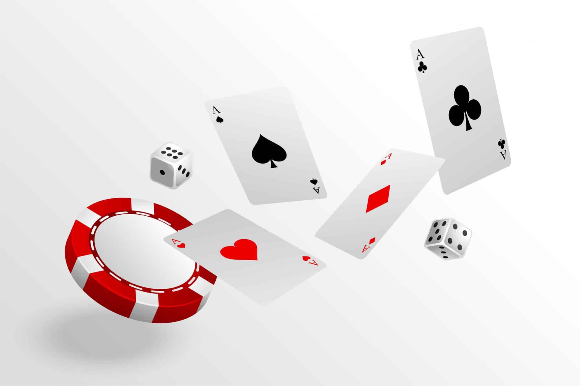 playing cards chips and dice flying casino background from article why online casino businesses are thriving.