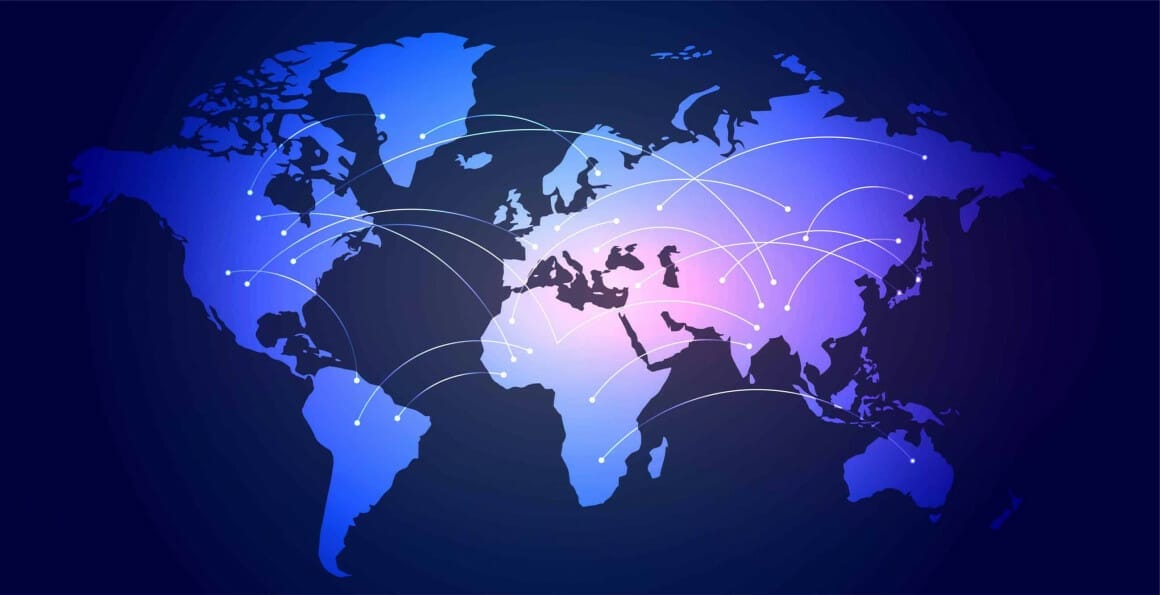 global network connection world map digital background