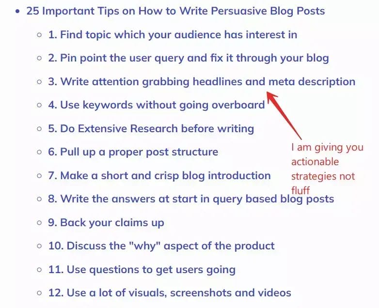 Make an actionable list post to write a persuasive blog posts