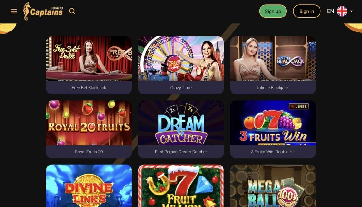 captainsbet review of games: captainsbet homepage screenshot