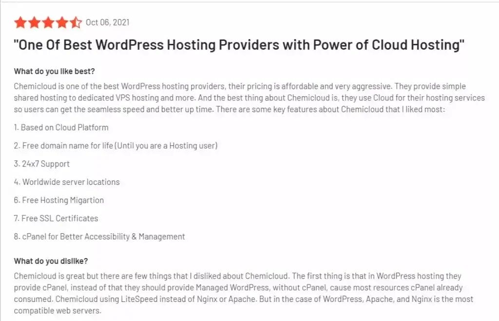 Chemicloud user review