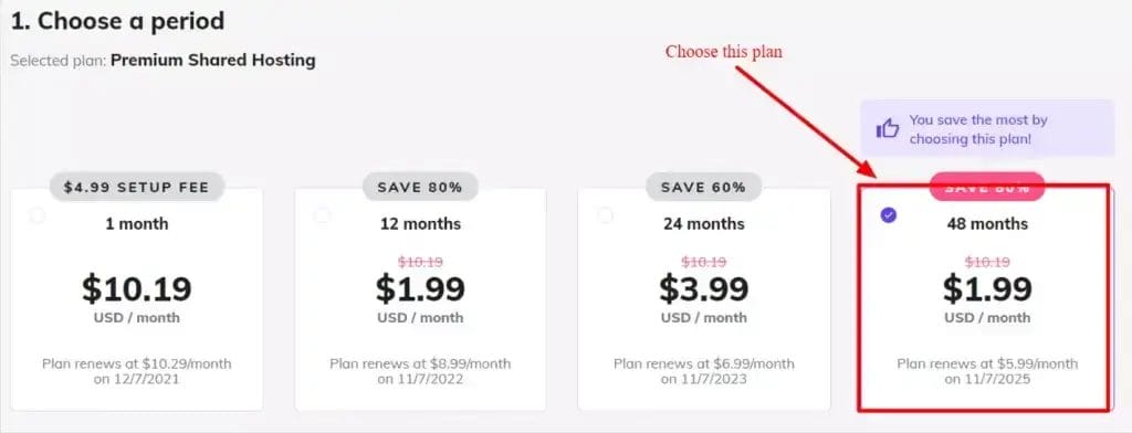 Hostinger billing period options