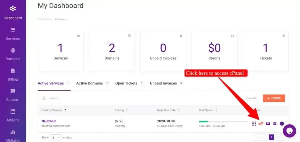 Accessing cPanel in Chemicloud