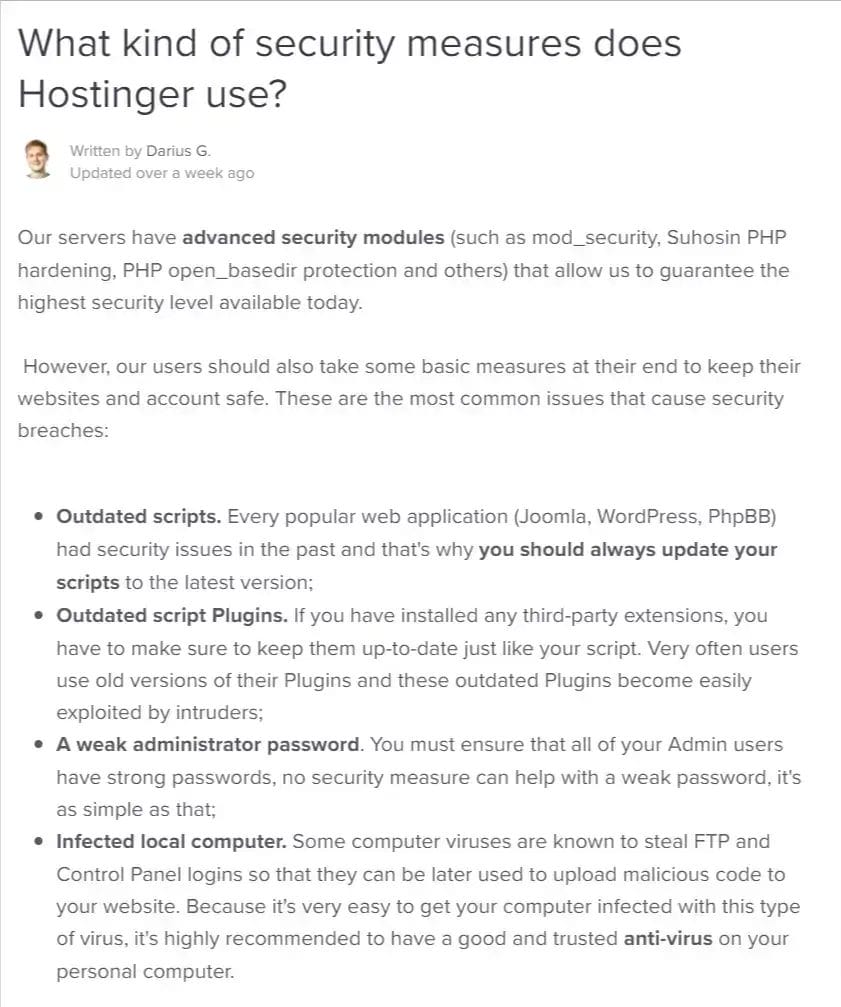 Hostinger security features
