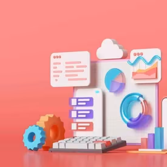 mobile application software web development with 3d shapes bar chart infographic 3d rendering