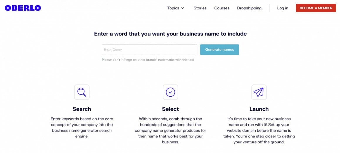 Oberlo business name generator