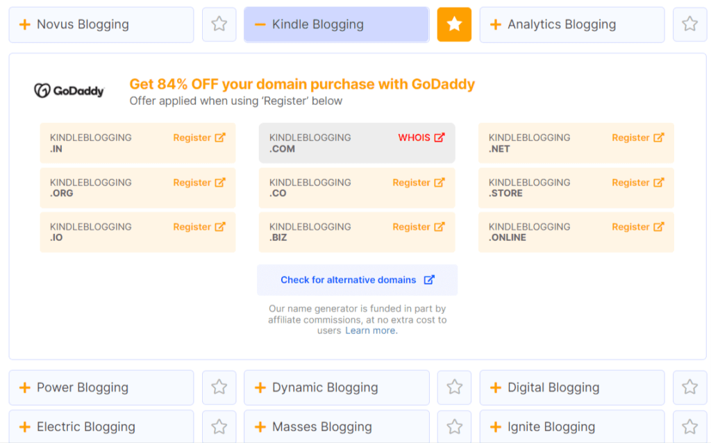 Business name generator for domain name finding