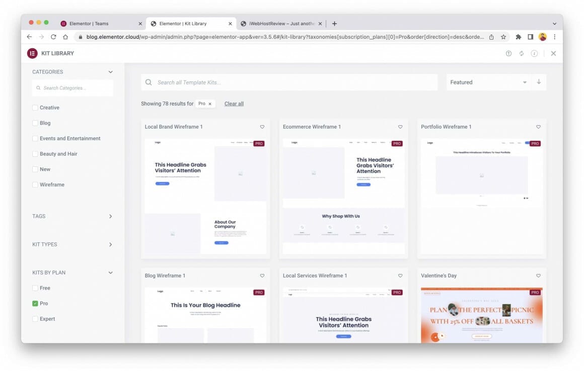 elementor cloud kit library