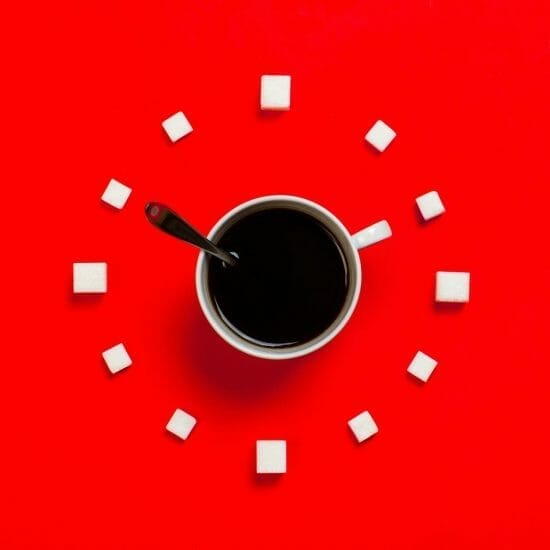 white mug on red background