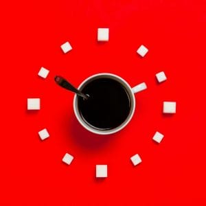 white mug on red background