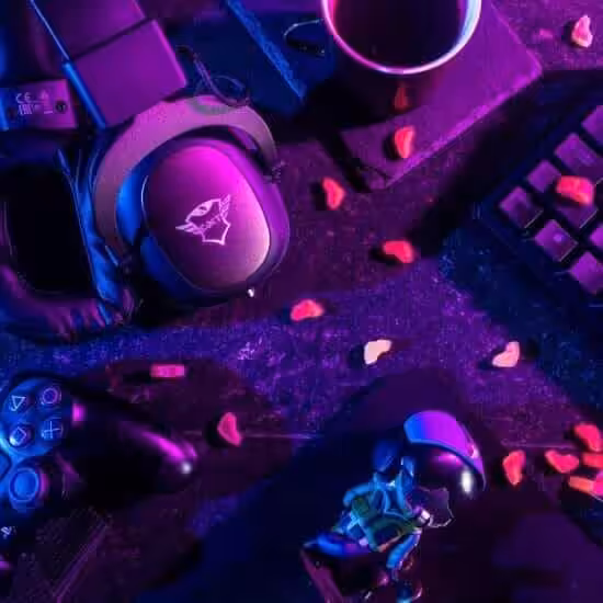 flatlay of gaming equipments