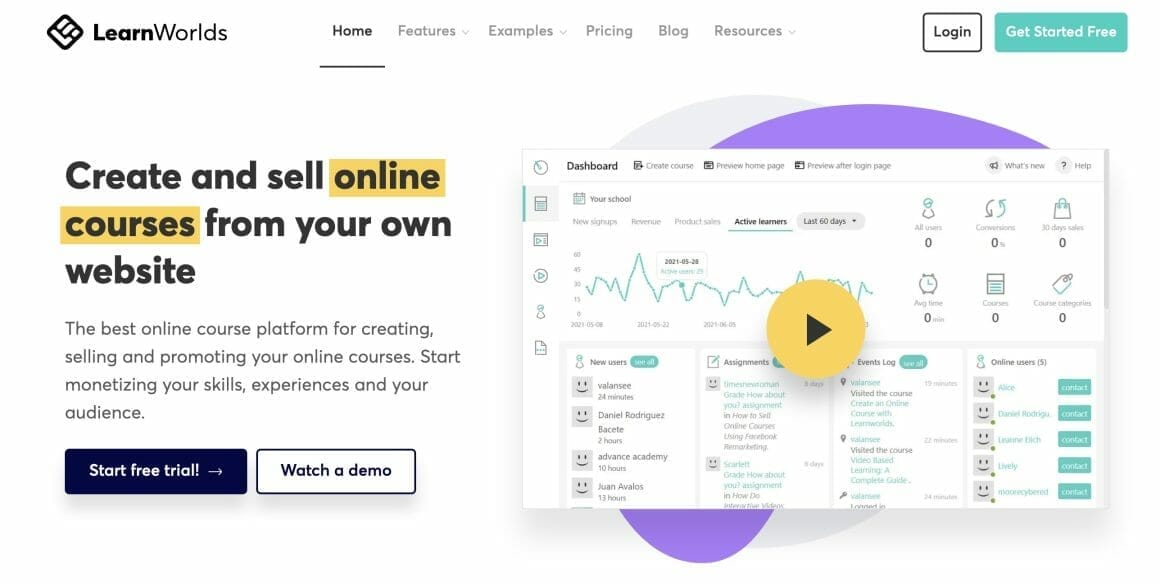LearnWorlds is my pick of the best thinkific alternatives