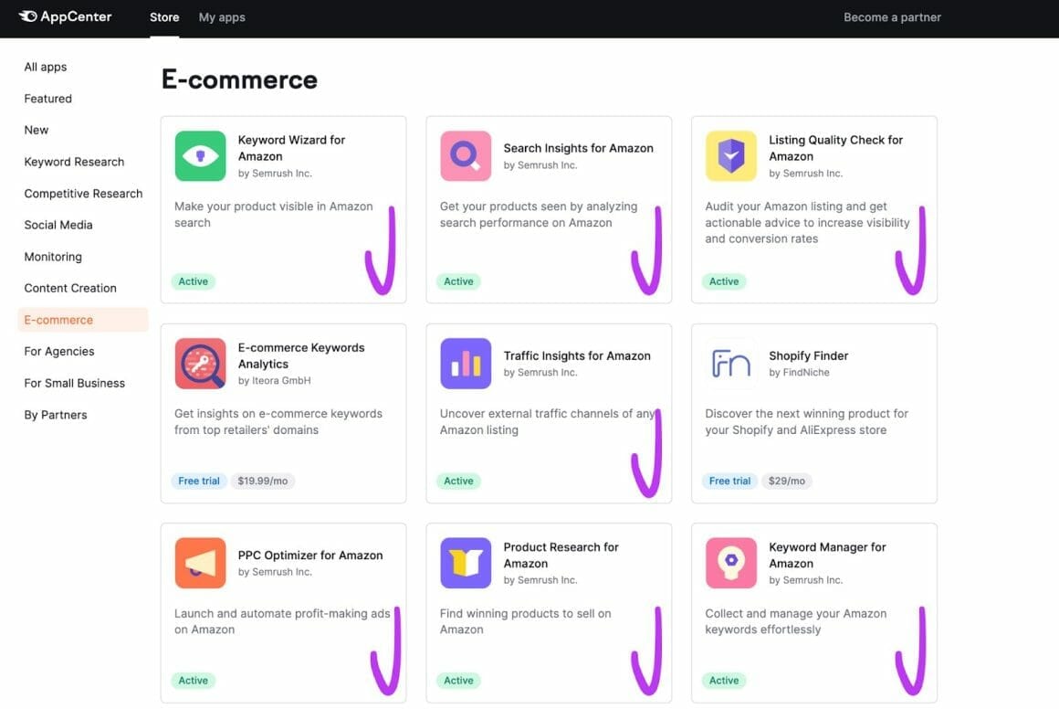 SEMrush App Center for Amazon & ecommerce