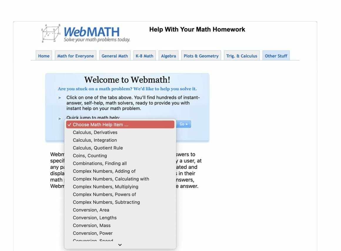 webmath homepage