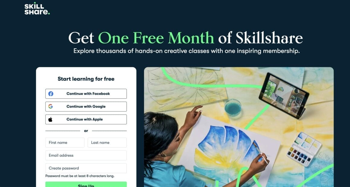 Skillshare Free Trial Page