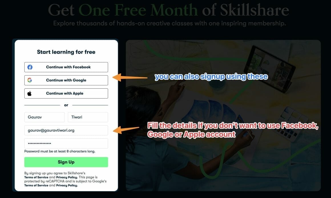 Skillshare fill details