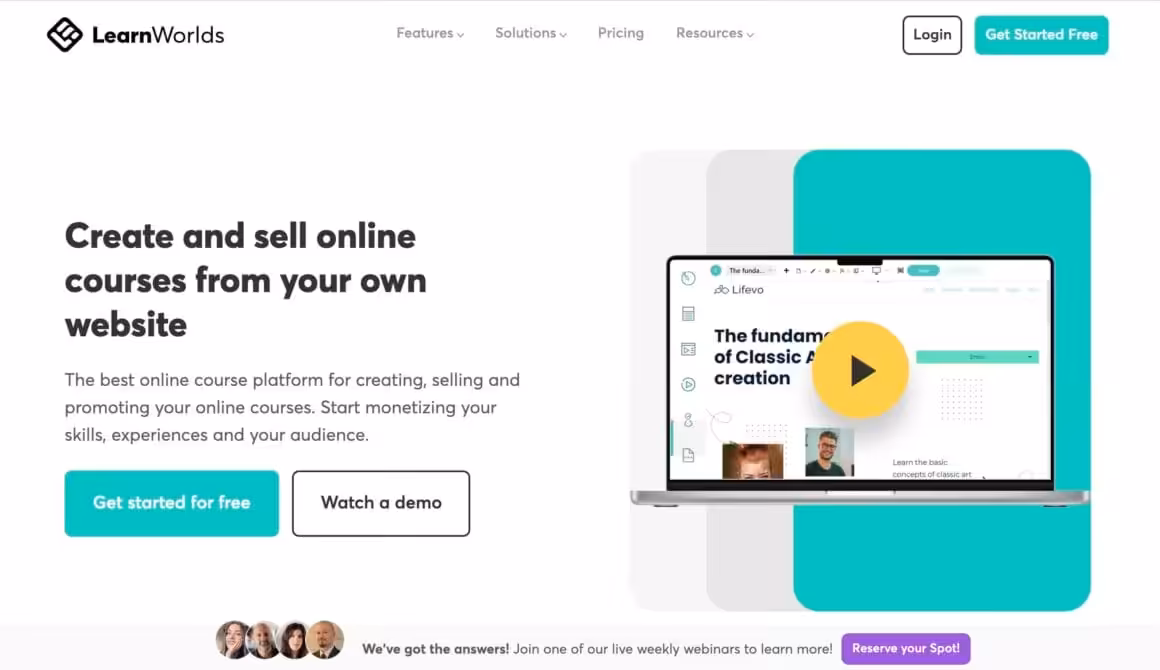 LearnWorlds Reviews Homepage Screenshot