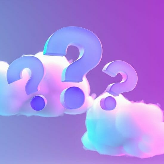 3d question marks against neon background