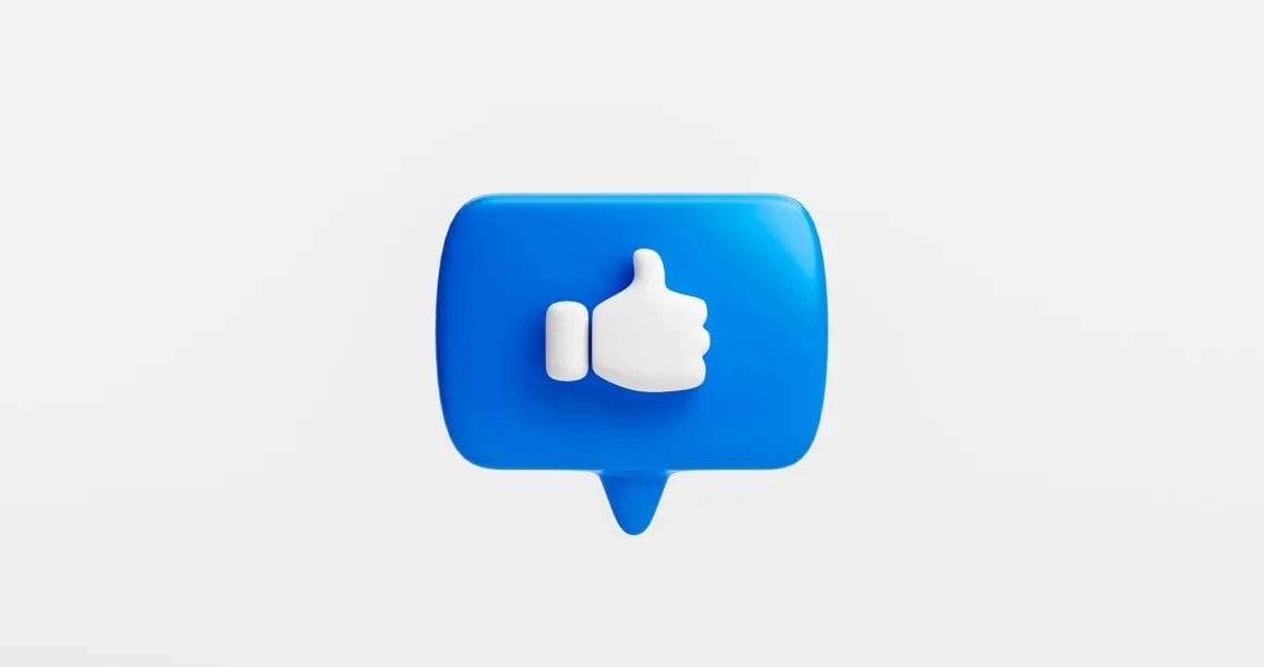 blue bubble like button icon thumbs up like sign feedback concept white background 3d rendering