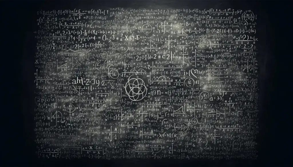 Mathematical equations on a chalkboard