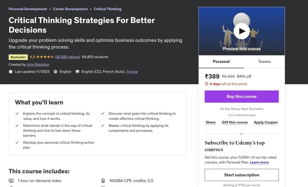 Critical Thinking Strategies For Better Decisions Udemy 2024 01 003769