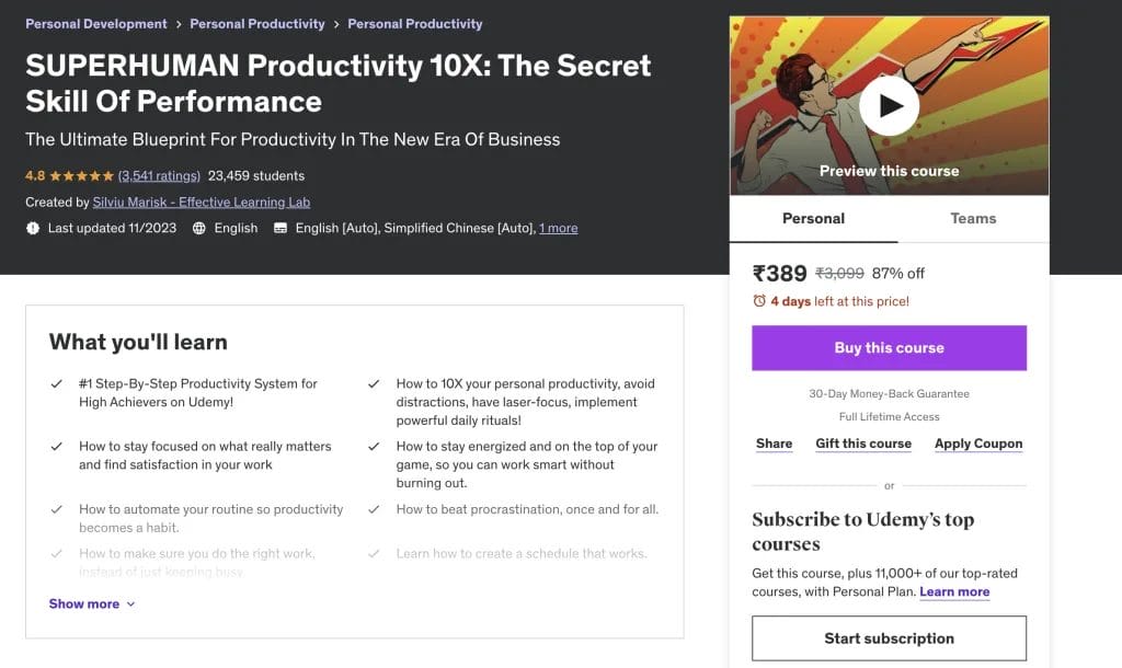 SUPERHUMAN Productivity 10X The Secret Skill Of Performance Udemy 2024 01 003767