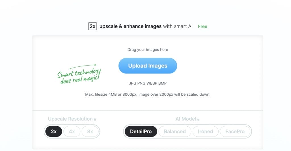 a screenshot of StockPhotos Upscaler 2x upscale & enhance images with smart AI