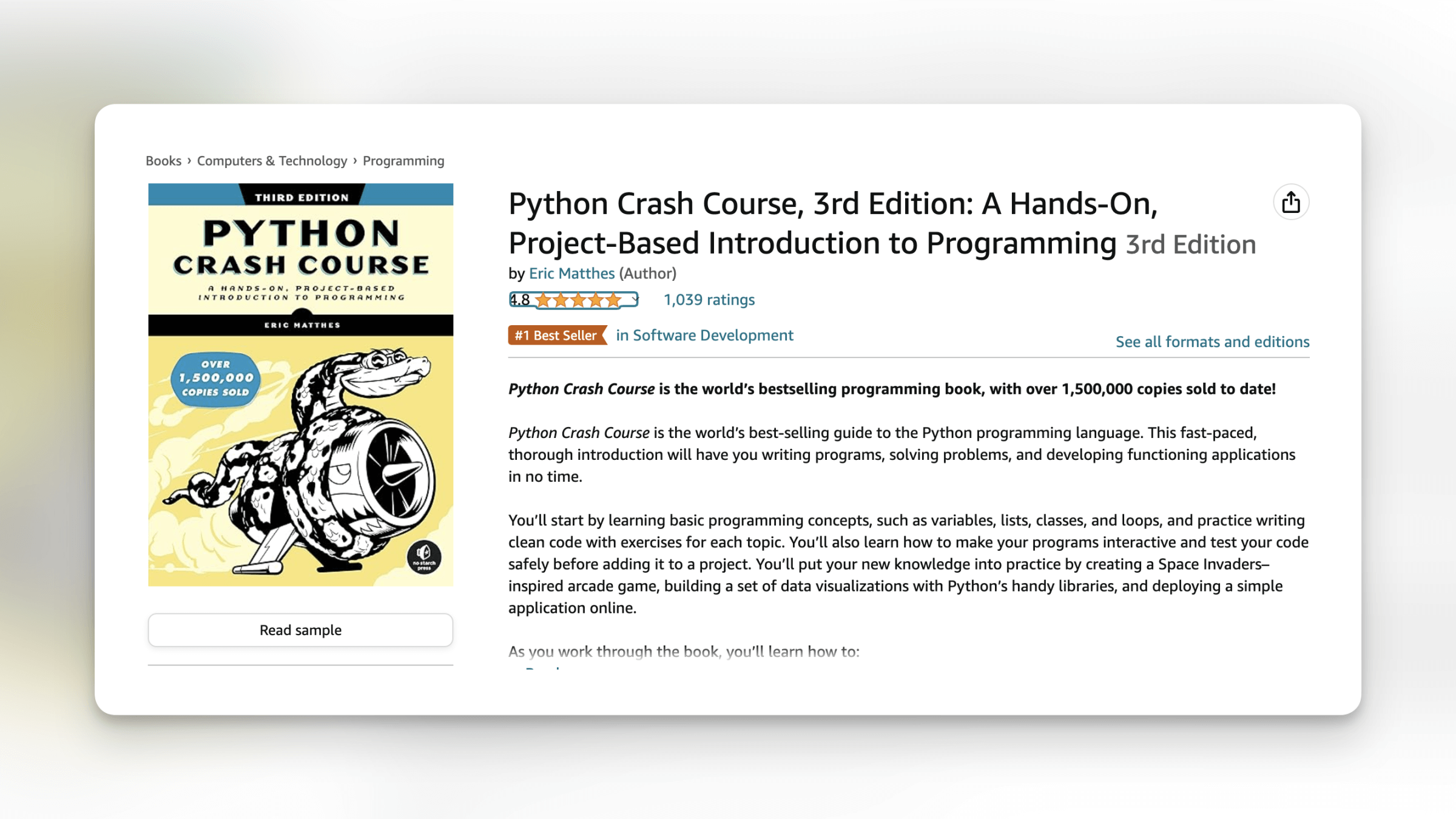 Microsoft Edge Python Crash Course 3rd Edition A Hands On Project Based Introduction to Programming Matthes Eric 9781718502703 Amazon.com Books 2024 IQmkIhKj