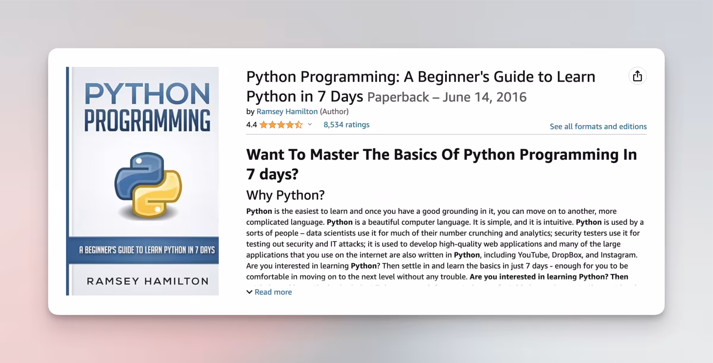 Microsoft Edge Python Programming A Beginners Guide to Learn Python in 7 Days Hamilton Ramsey 9781533698537 Amazon.com Books 2024 Lz1VdRMg