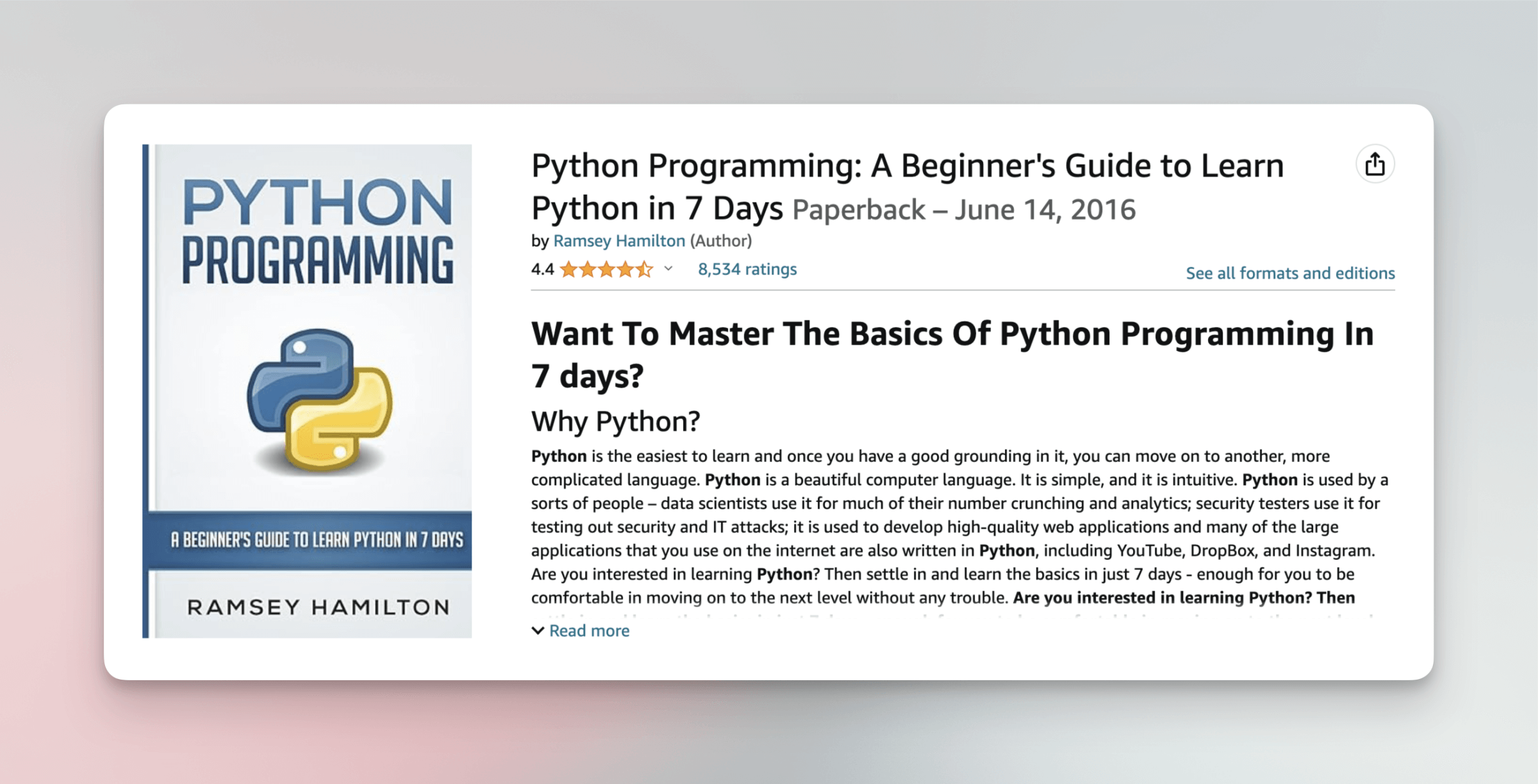 Microsoft Edge Python Programming A Beginners Guide to Learn Python in 7 Days Hamilton Ramsey 9781533698537 Amazon.com Books 2024 Lz1VdRMg