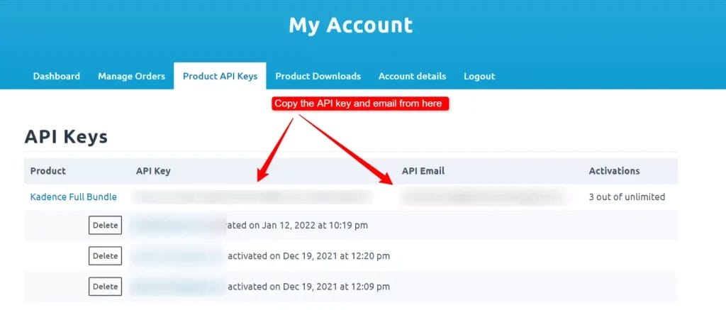 api key kadence pro account