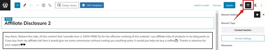 element hooks settings