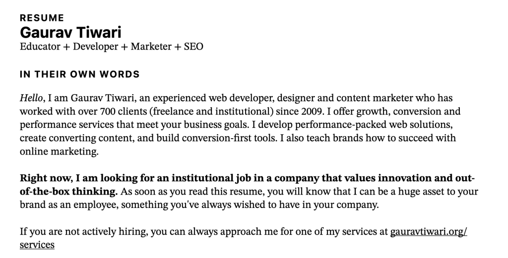 My resume summary