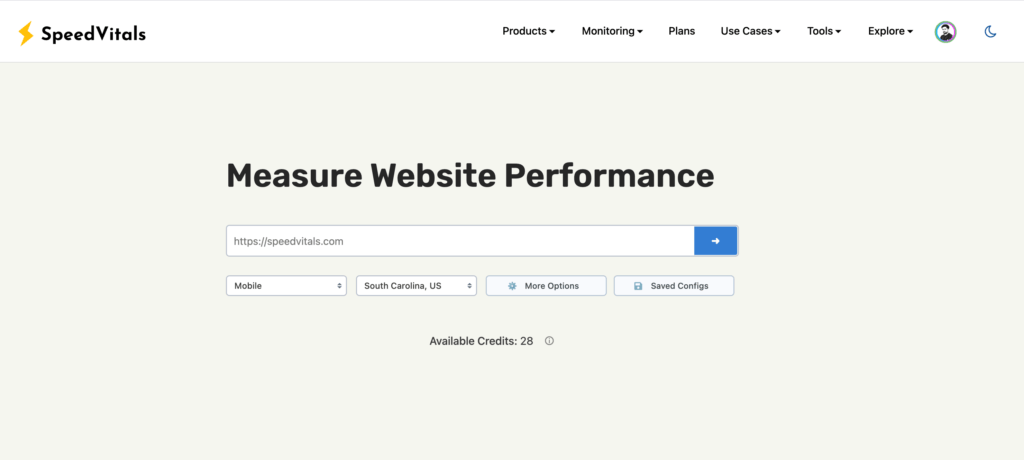 SpeedVitals Website Speed Test Monitoring