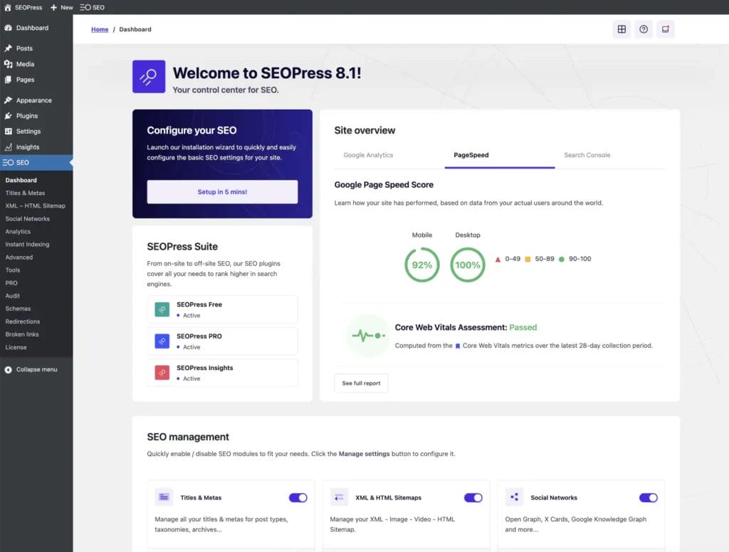 seopress dashboard