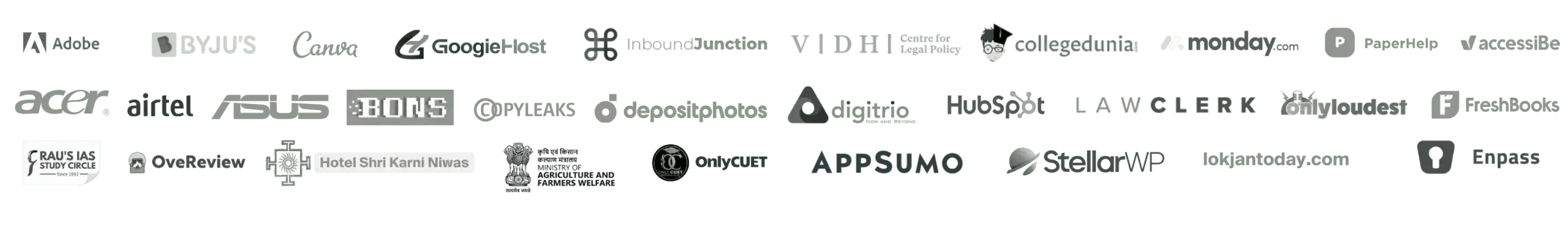 Trusted clients including IBM, Adobe, Canva, HubSpot, and Airtel