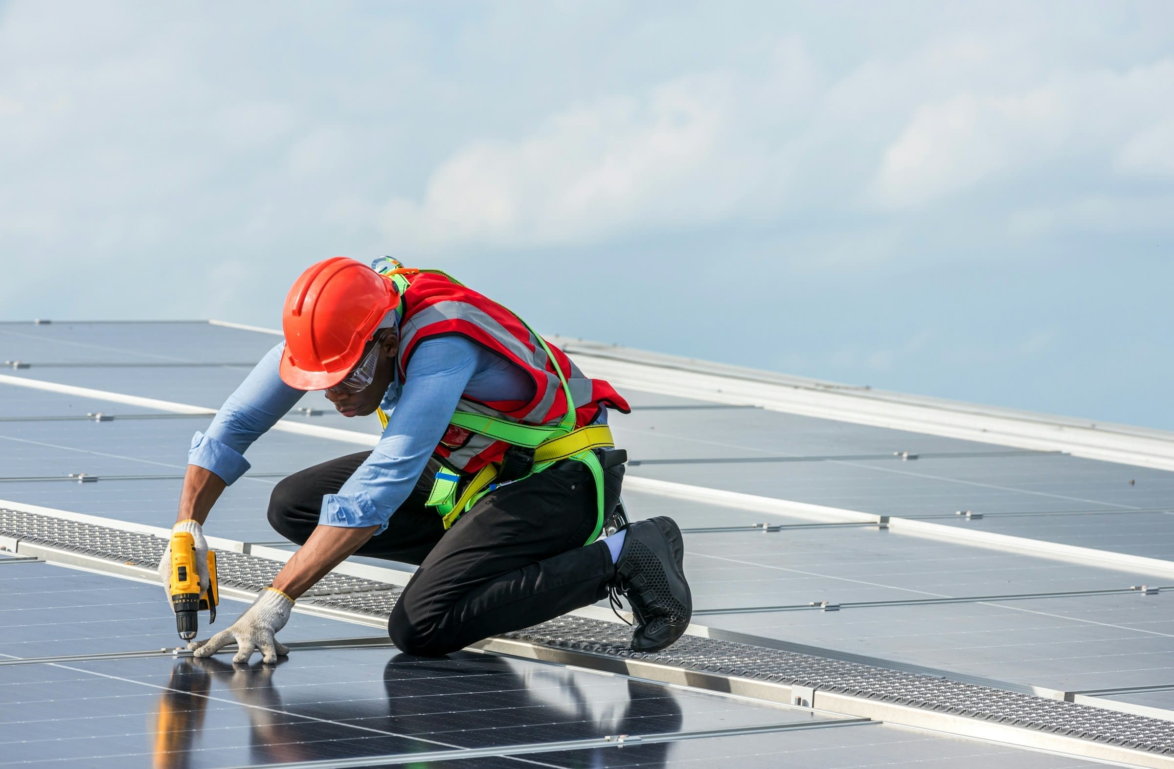 engineer working on solar panels