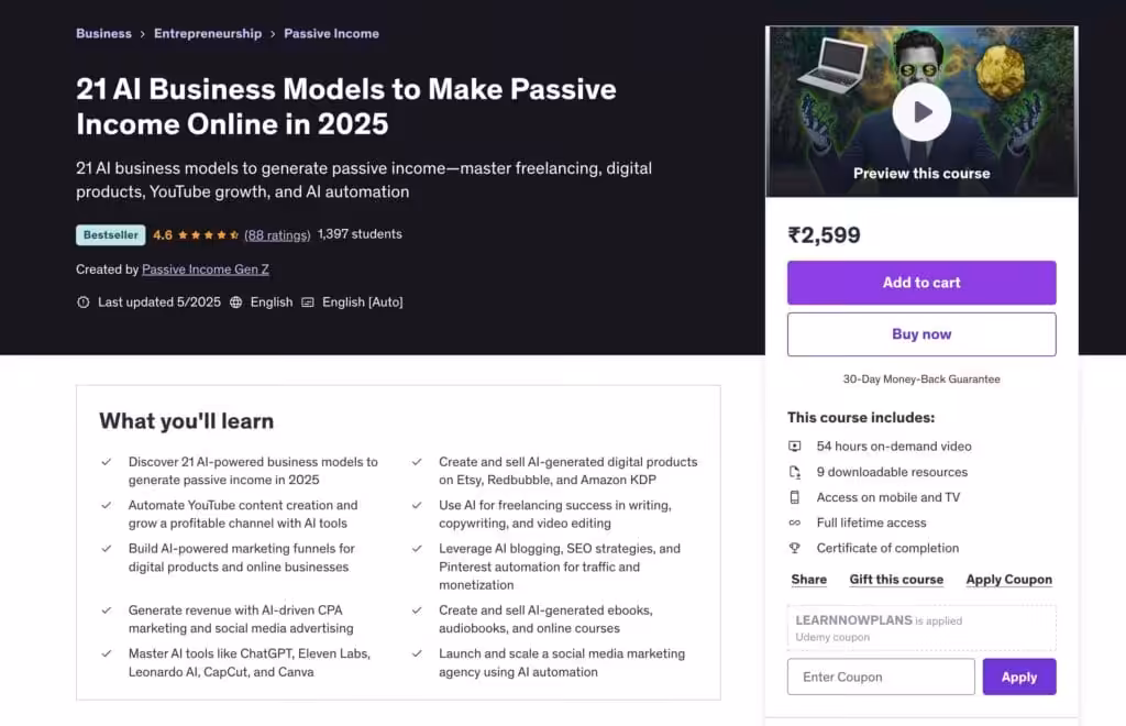 21 AI Business Models to Make Passive Income Online in 2025 Udemy2025