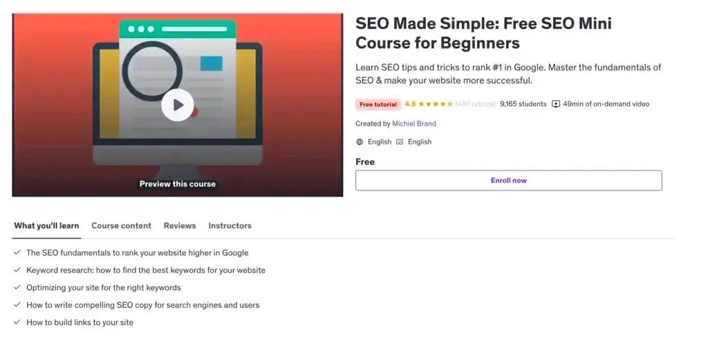Free Online Business Tutorial SEO Made Simple Free SEO Mini Course for Beginners Udemy2025