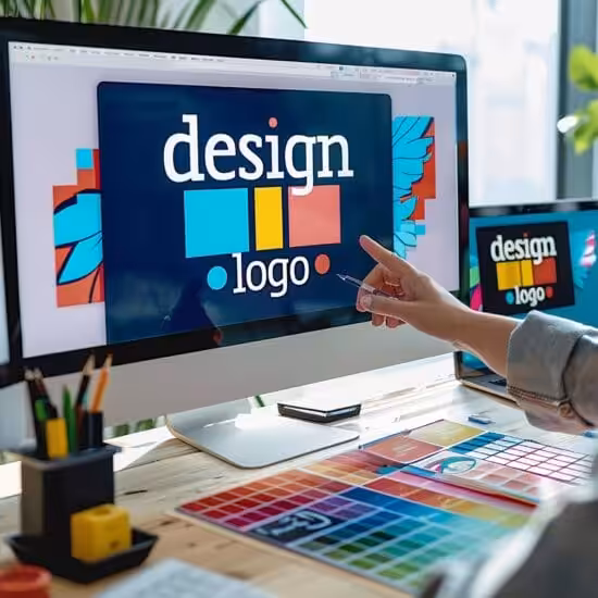 person is pointing screen that says design center