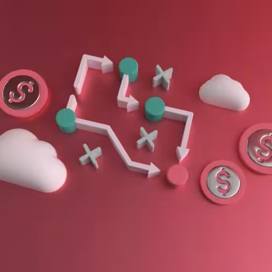 Pathway with dollar symbols and clouds